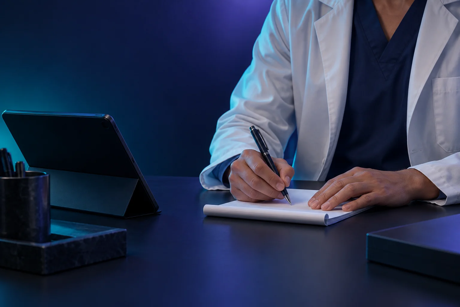 Provider writing notes at a desk